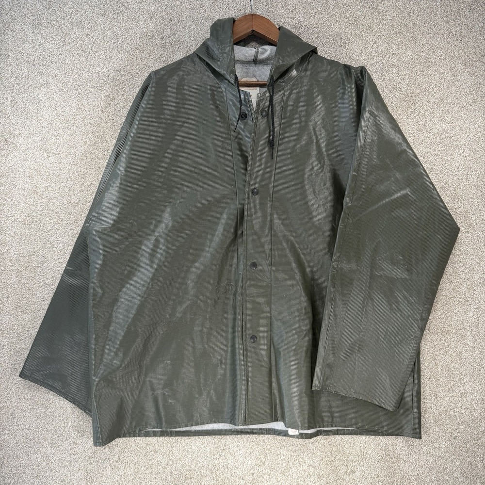 Vtg Army Green Nasco PVC Rain Gear Jacket‎ Thrashed Gorpcore *Flaws* XL USA